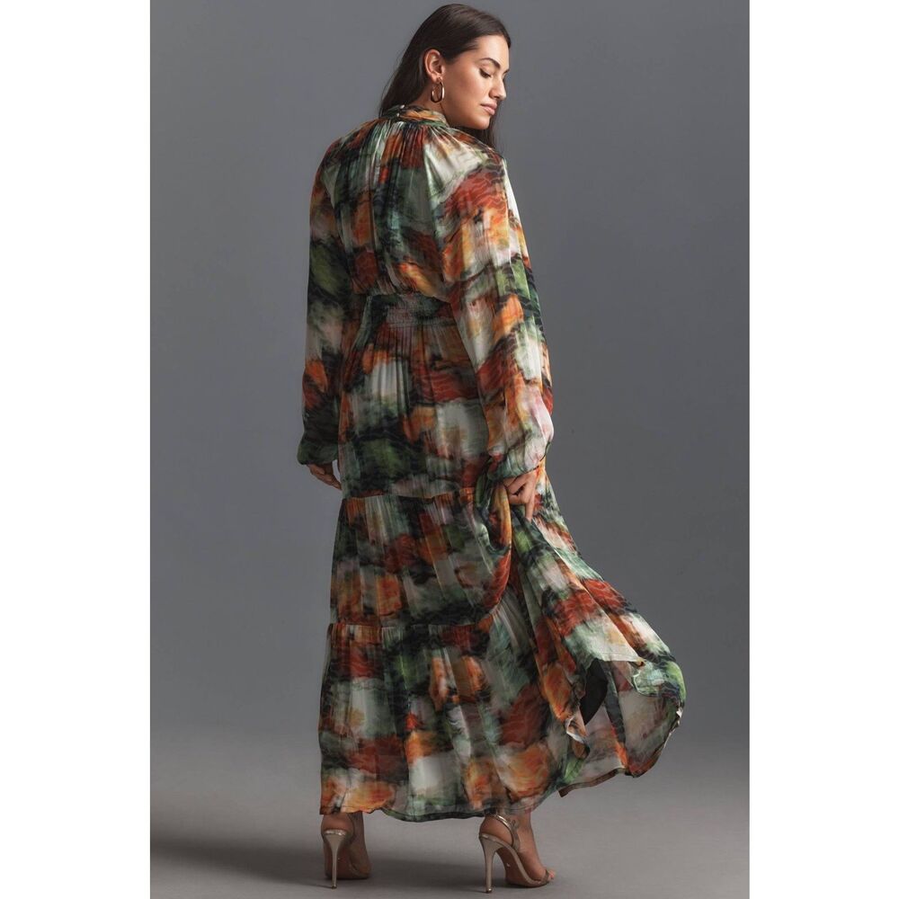 Anthropologie The Somerset Long-Sleeve Mock-Neck Chiffon Maxi Dress - Picture 7 of 11